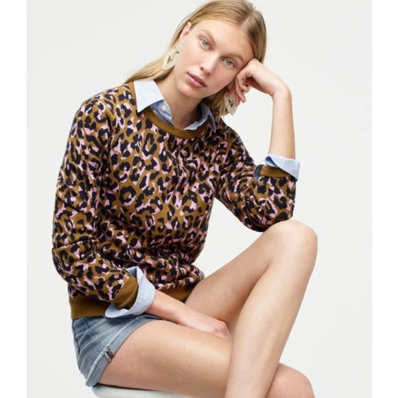 J Crew Leopard Animal Print Sweater XS Crewneck - Picture 1 of 8